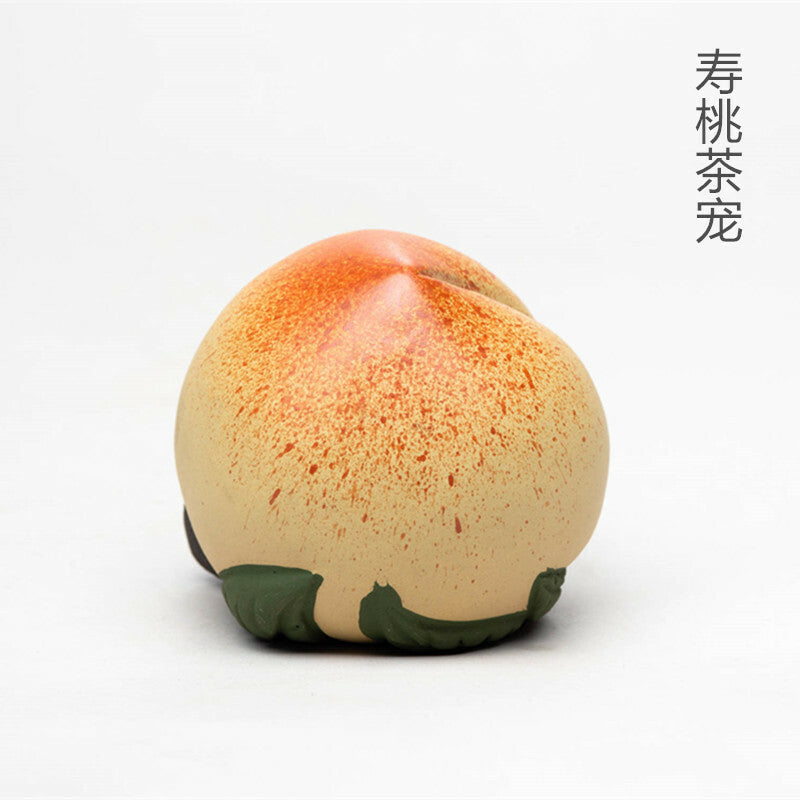 3" Chinese Yixing Zisha Pottery Duan Clay Lovable Longevity Peach Tea Pet Statue