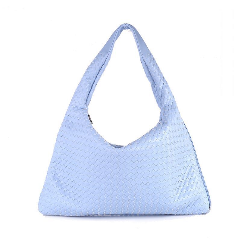Leather Shoulder Bags Handmade Woven Handbag Big Capacity Patchwork Zipper Purse