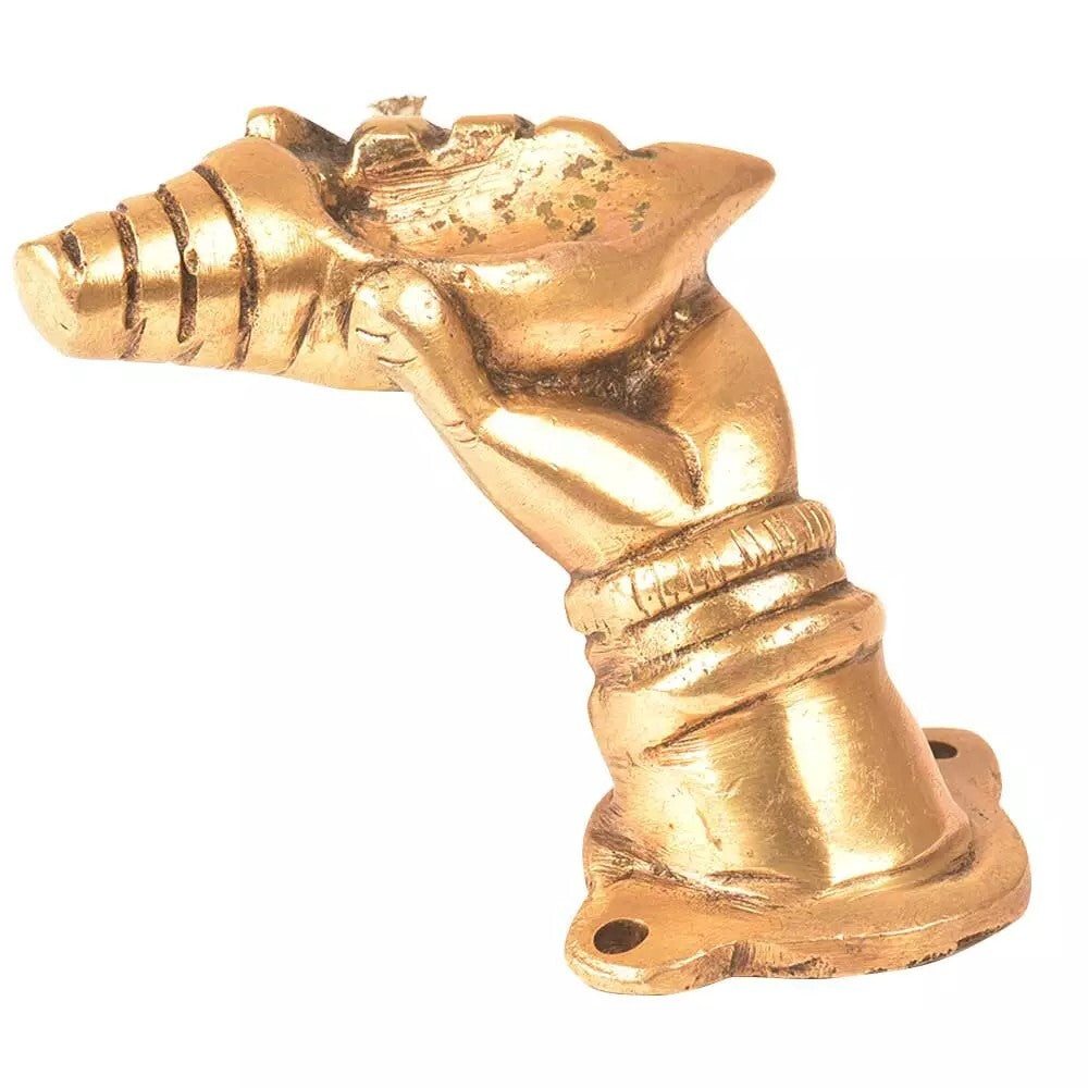 Set of 2 Antique Look Golden Brass Rare Hand Pull With A Shell Conch Door Handle