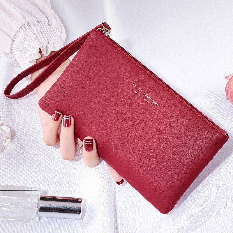 Leather Purse Wristband Long Zipper Wallet Coin Clutch Money Card Holder Handbag