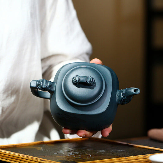 6.1" Collect Chinese Yixing Zisha Pottery Celeste Clay 300ML 9 Hole Teapot