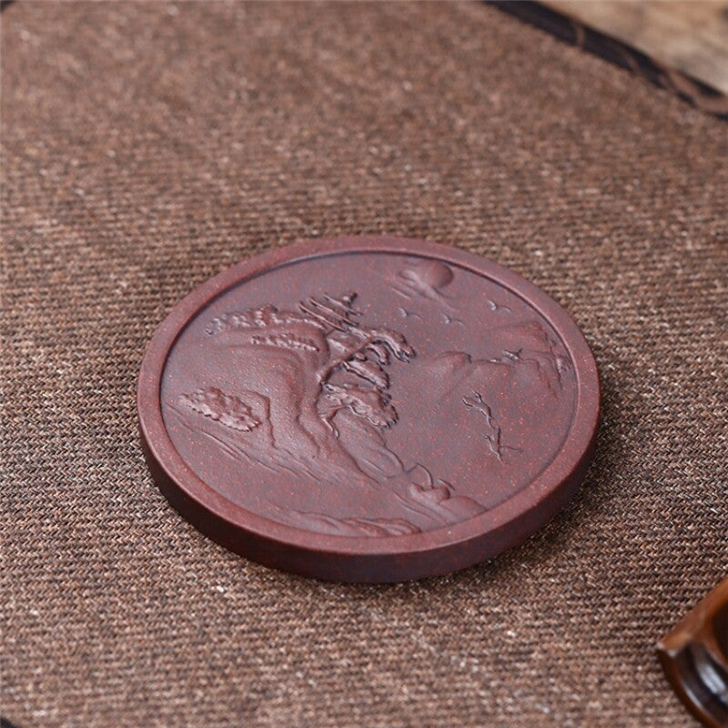 creative holder for tea pot yixing zisha purple clay round animal carved pot mat