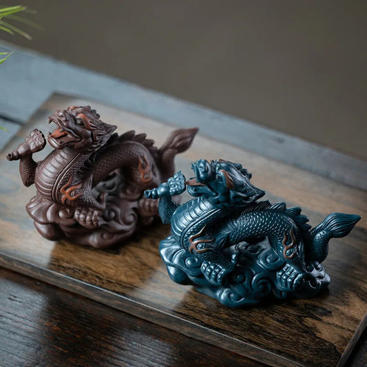 1pc 4.6" Yixing Purple Clay Tea Pet Handmade Sculpture Dragon Statue Ornament