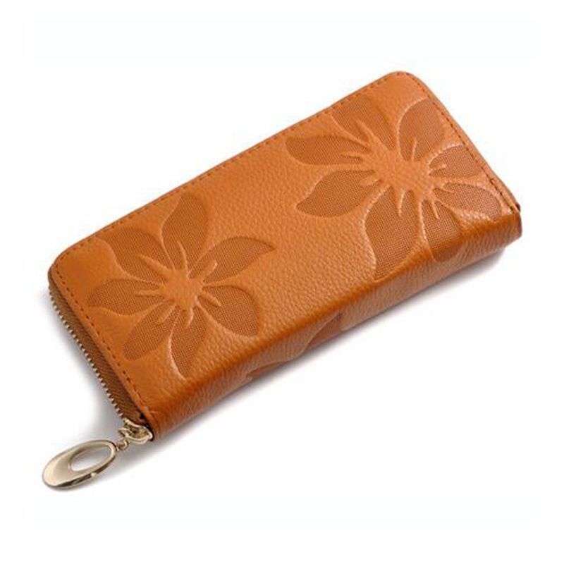 Purse Genuine Leather Wallet Flower Pattern Long Wallet Black Purse Polyester