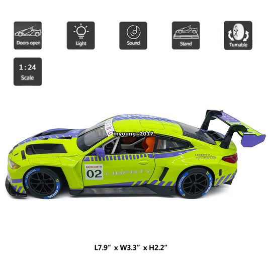 1/24 BMW M4 GT3 Model Toy Car Diecast Toy Vehicle Turning Wheels Door Open Green