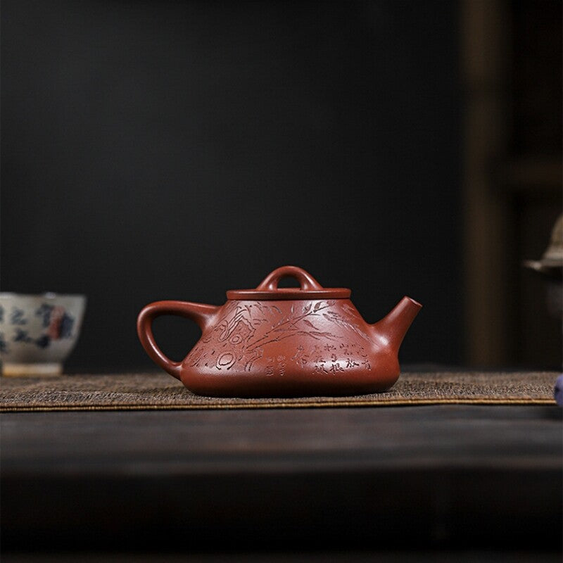 Full Handmade Tea Pot Bamboo Carved Marked Pot Real Yixing Zisha Dahongpao Clay