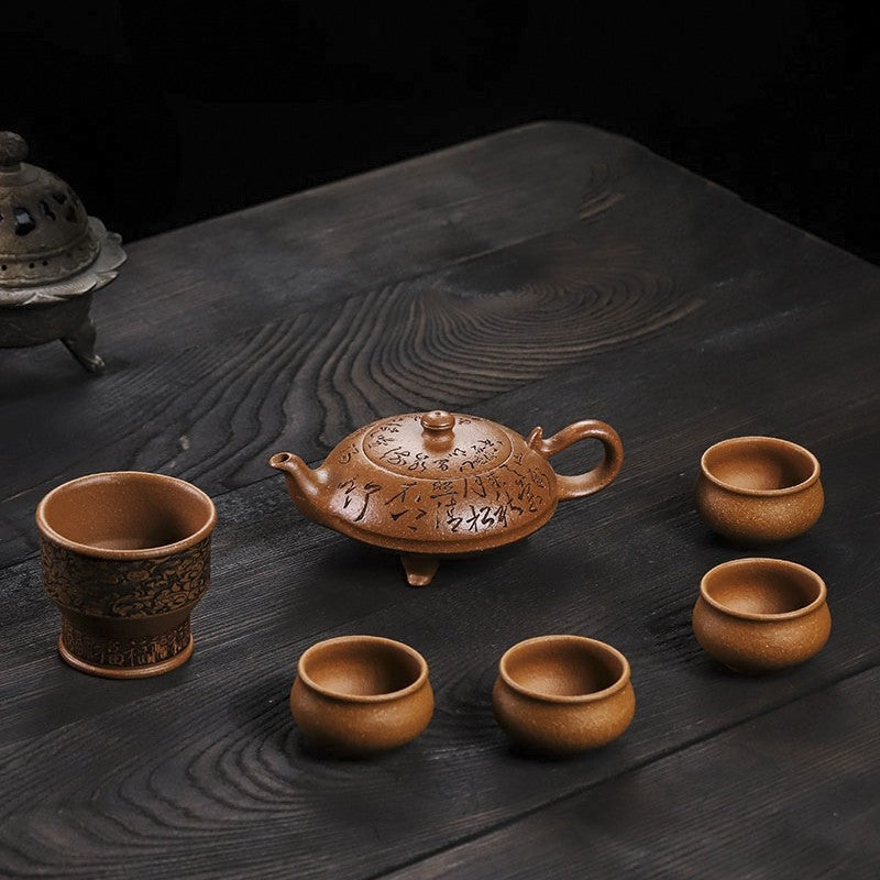 True Yixing Zisha Jiangpo Clay Tea Pot Handmade Matching Cup Hand Carved Pot New