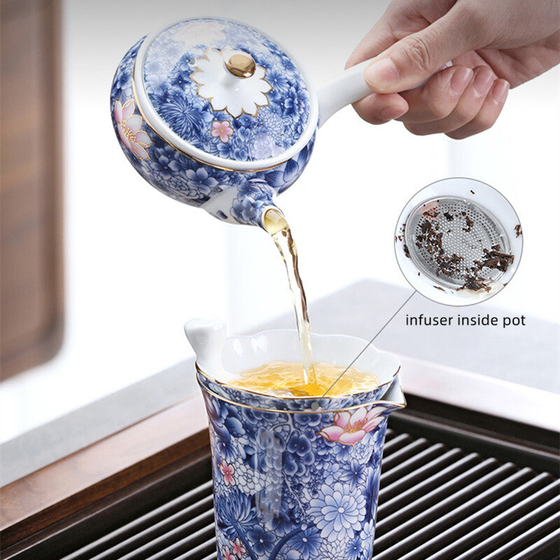 Jingdezhen Blue-and-white Porcelain Tea Set Handpainted Tea Pot Gaiwan Tea Cups