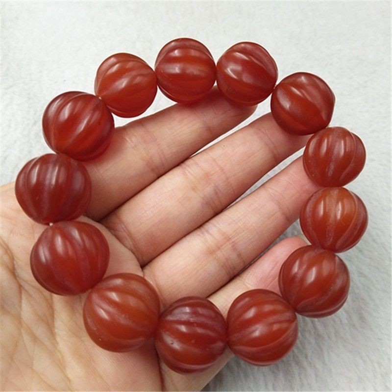 Natural Red Agate Pumpkin Bead Bracelet 16mm Matte Unisex Jewelry