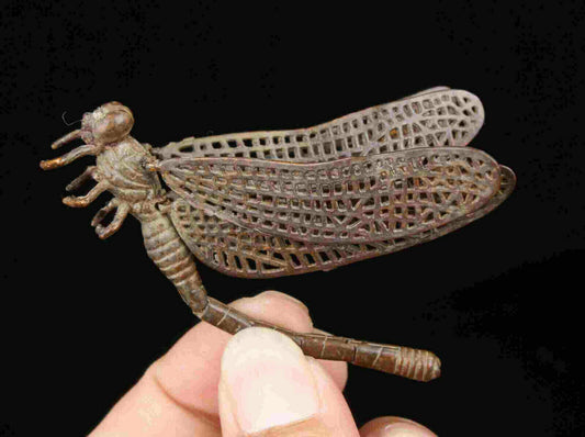 China Old Collectible Hand-Carved Red Copper Insect Lifelike Dragonfly Statue