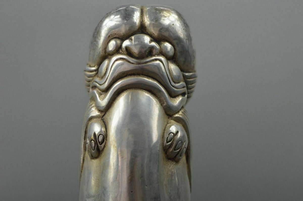 Chinese silver carved guard Foo Dogs Lion statues Collected