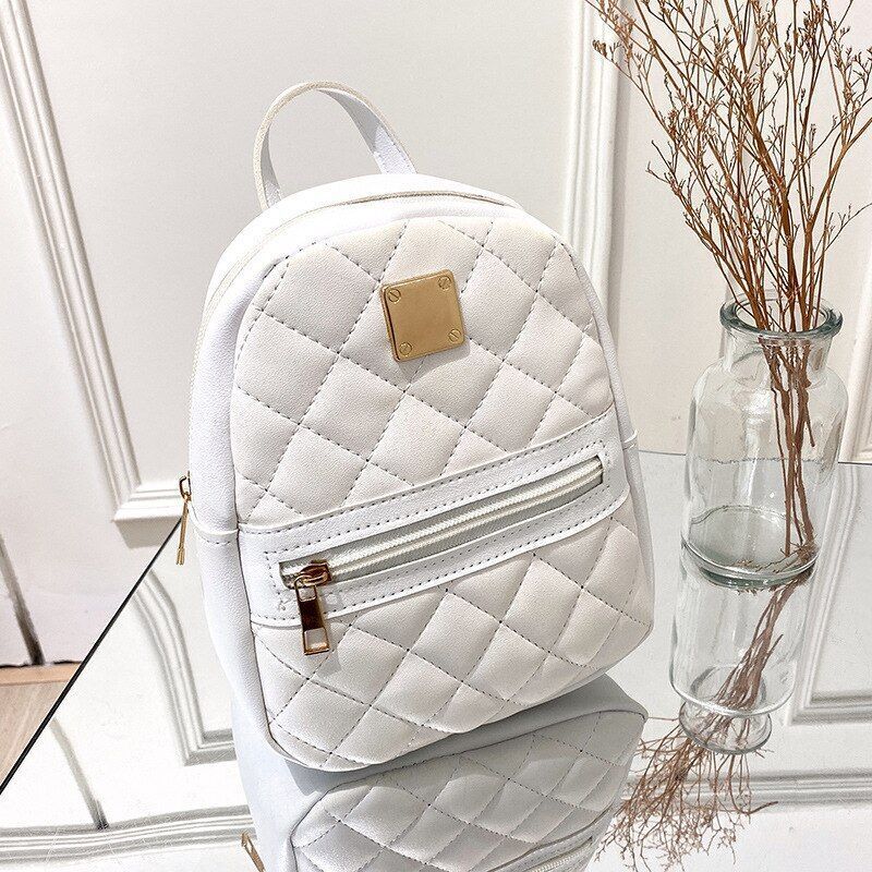 Solid Color Mini Rhombus Pattern Backpack Fashion Small Bag Polyester Zipper 1PC