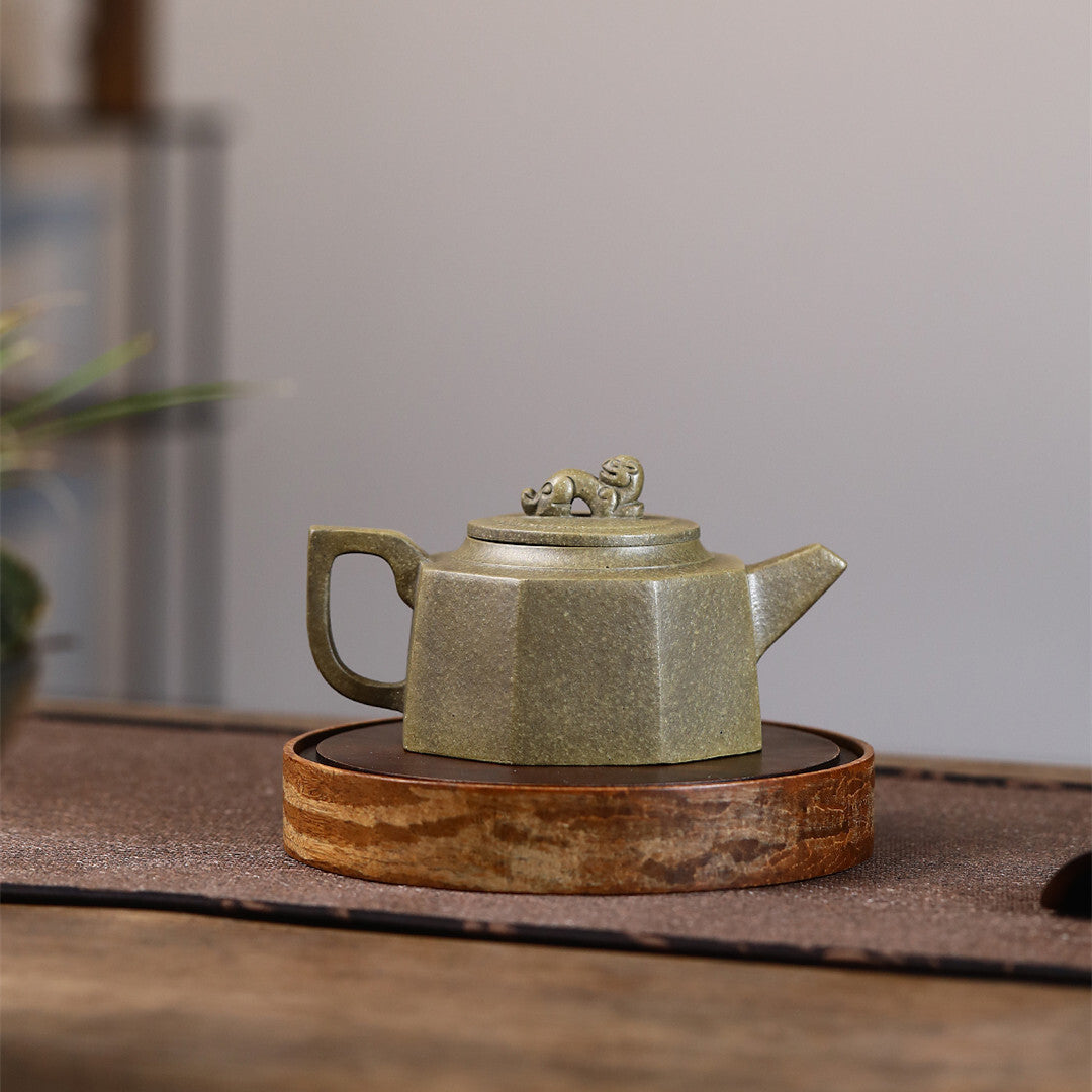 True Yixing Zisha Tea Pot Chinese Character Carved Master Pot 8 Infuser Holes
