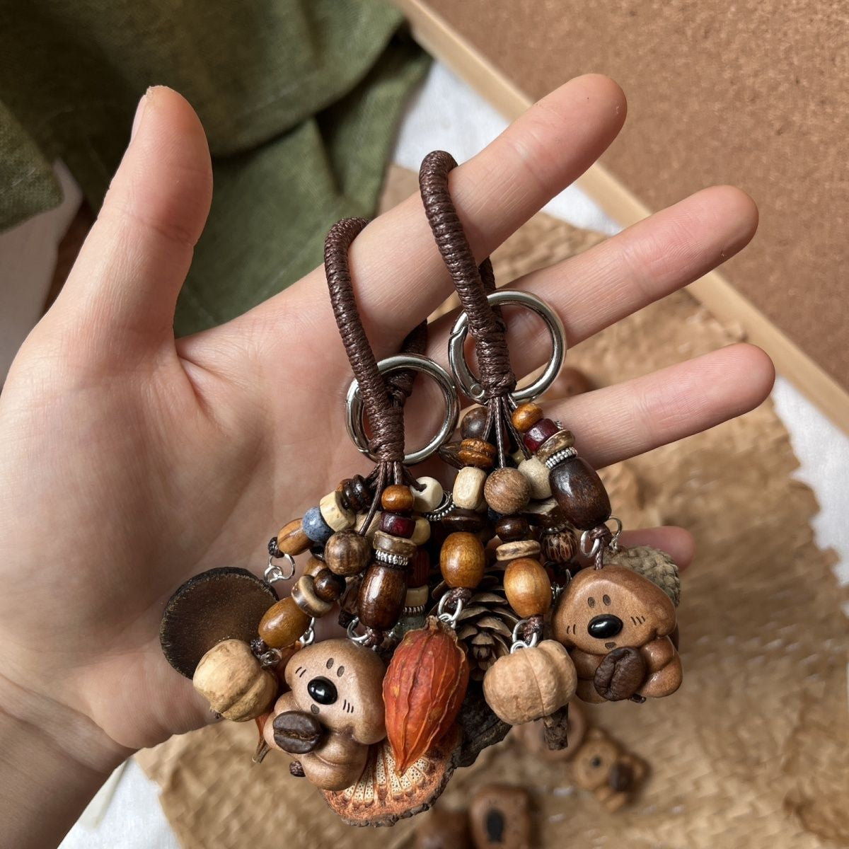 Handmade Peach Dog Charm Natural Herb Fruit Car Hanging Keychain