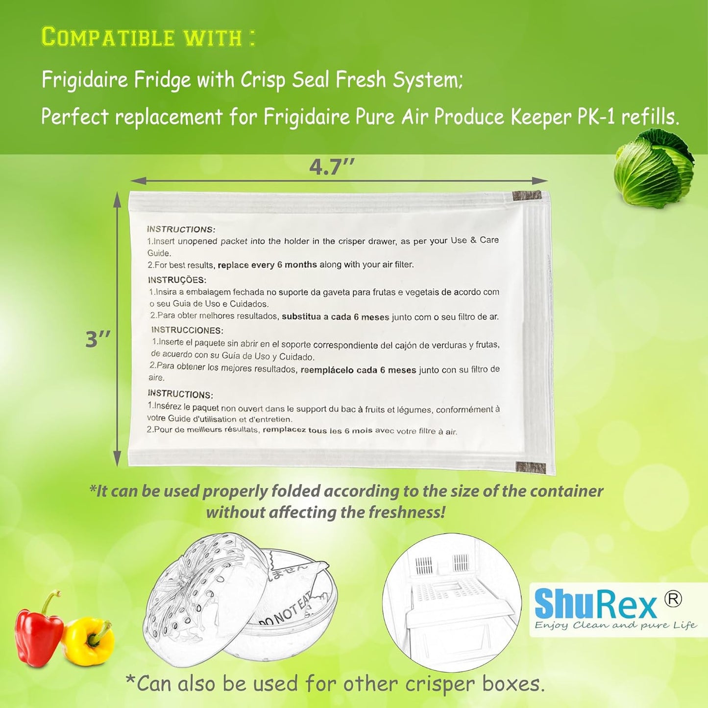 3 Pack PK-1 Produce Saver Refills for Frigidaire Pure Air Produce Keeper FRPAPKR