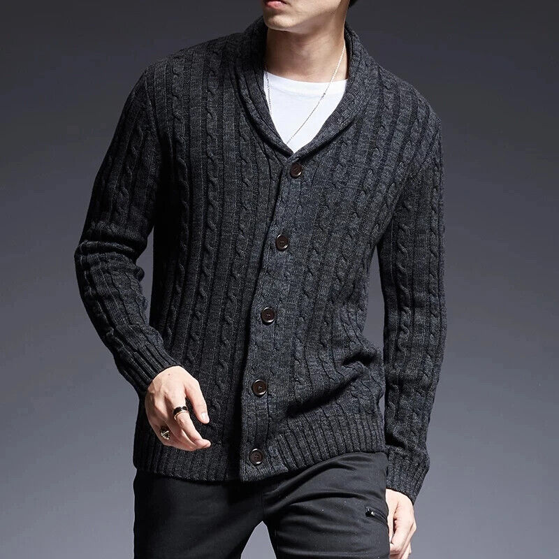 Men Knit Cardigan Sweater Coat Knitwear Thick Tops Streetwear