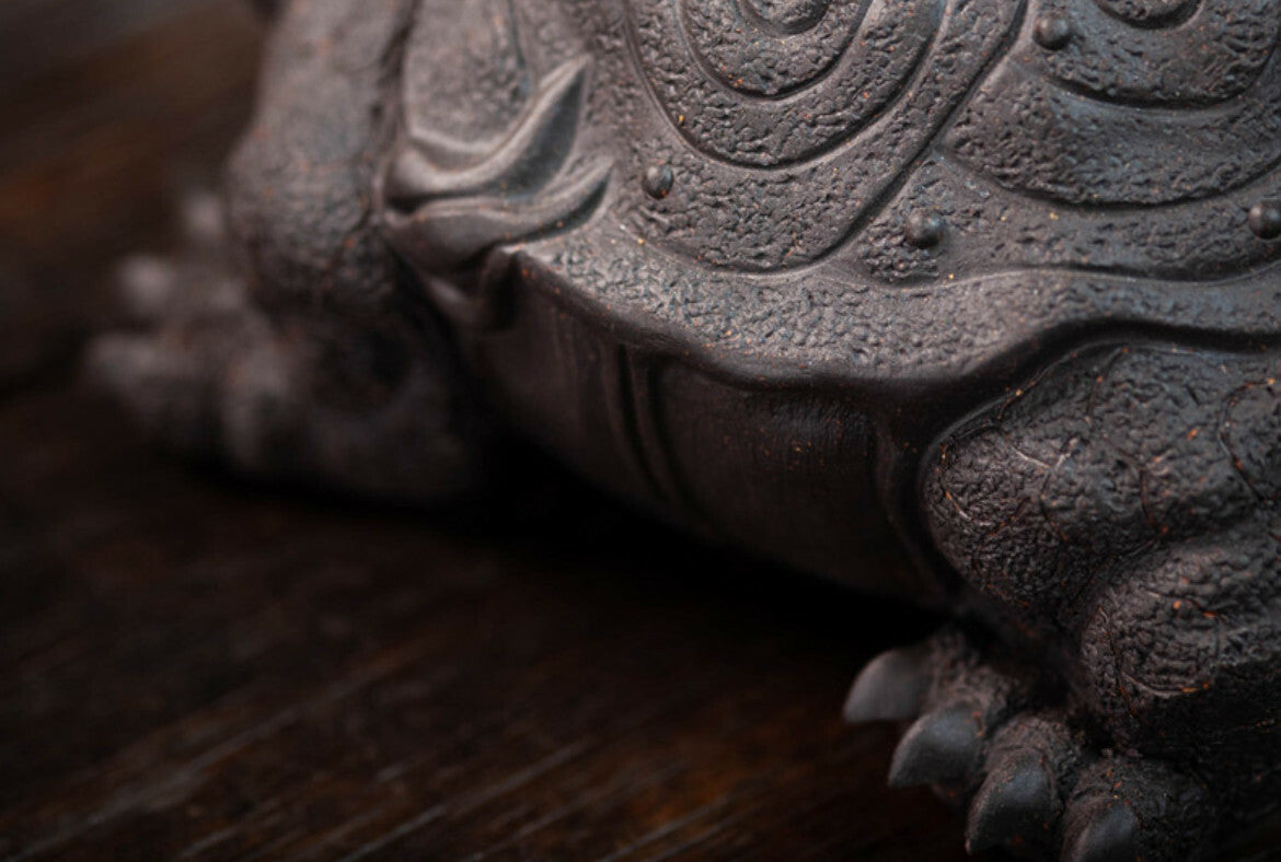 Chinese Yixing Handmade black Clay LingShouLongGui tea Pet Gongfu Dragon turtle