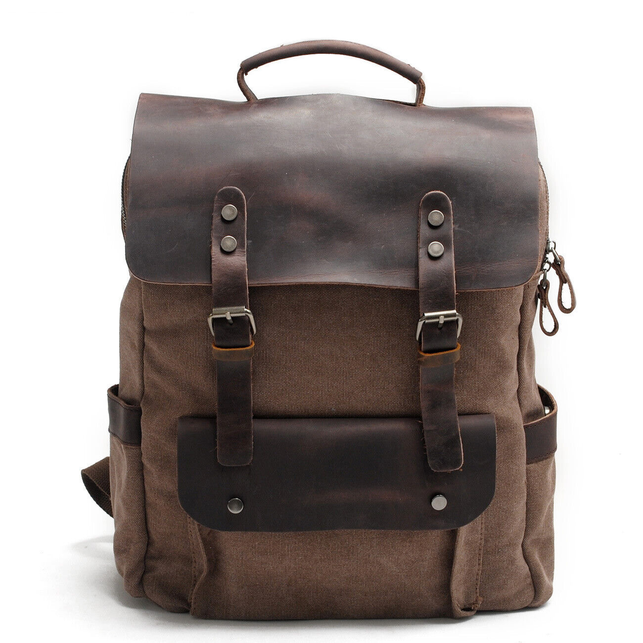 Vintage Real Leather Durable Canvas Backpack Rucksack Satchel 15" Laptop Bag