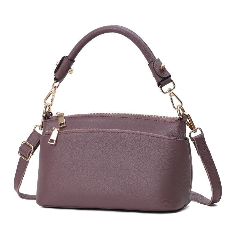 Genuine Leather Bag Women Crossbody Bag Handbag 3 Zippers Cowhide Shell Shape