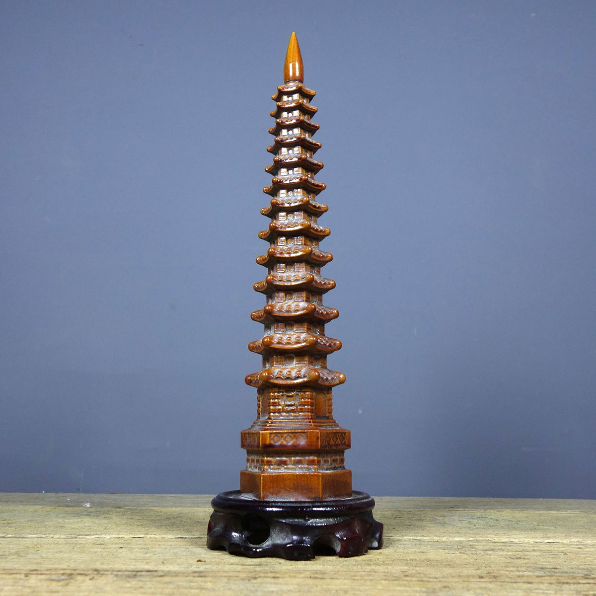Vintage Rosewood Wenchang Pagoda, Hand-Carved, Red Sandalwood Base, 28cm