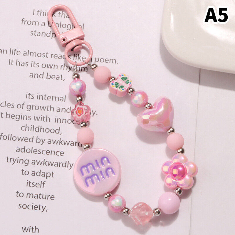 Acrylic Color-plated Heart Love Keychain Cute Flower Beaded Keyring Bag Pendant