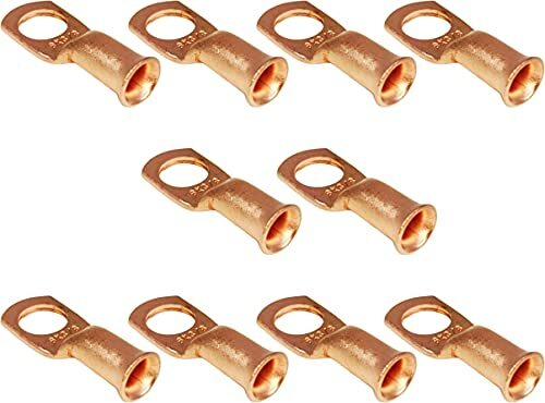 10 Pack 6 AWG 3/8" Bare Copper Ring Terminals, Heavy Duty Battery Cable Lugs