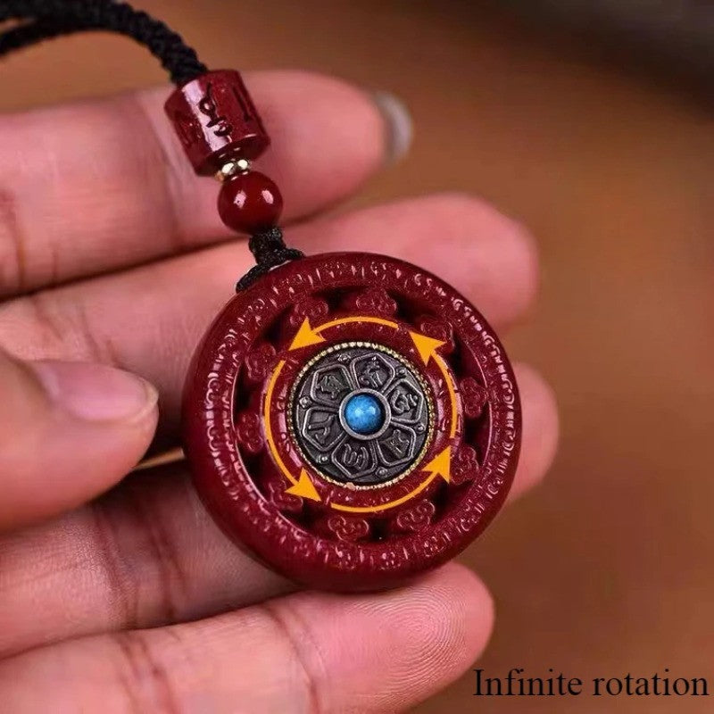 Rotating Cinnabar Bagua Pingan Buckle Pendant Amulet Necklace
