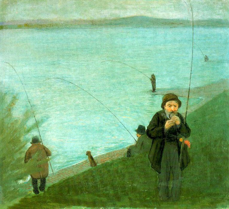 Oil painting impression landscape August Macke portraits fisher by river canvas