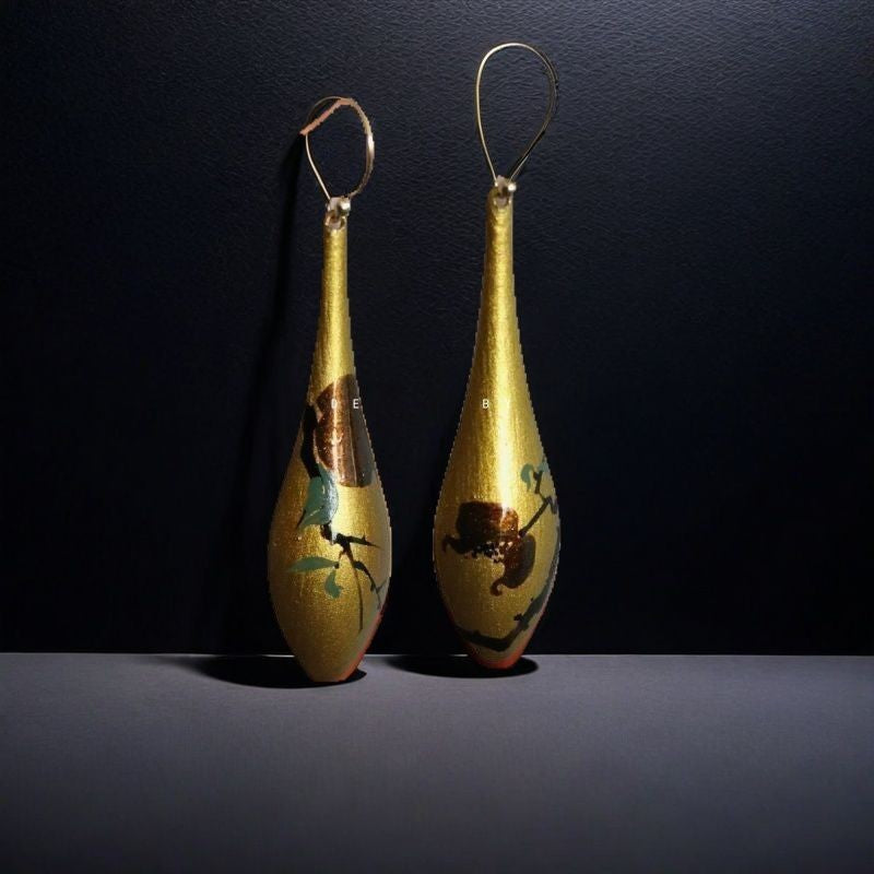 Handmade Chinese Lacquer Vase Earrings Hand Painted Fruit Copper Base Jewelry