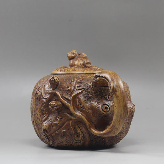 6.4”China Yixing Zisha Pottery Duan Clay Handmade 373ML Tree Grain Teapot