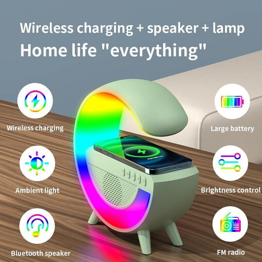 LED RGB Night Light Atmosphere Lamps Bluetooth Speaker Phone Wireless Charger