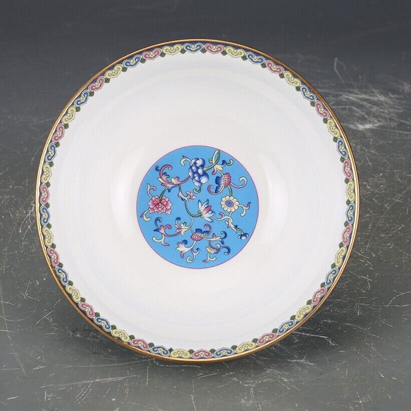 Old Chinese Exquisite Flowers Blue Bowls Porcelain Color Hand Painted Tangled