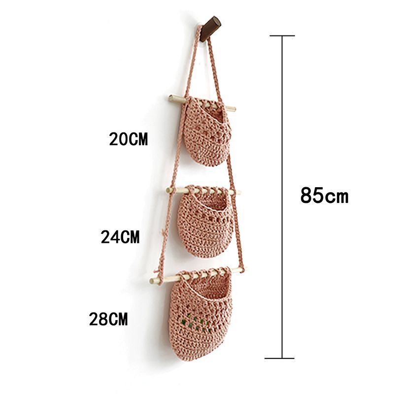 Hanging Fruit Basket Handmade Woven Jute Vegetable Storage Bag Kitchen Organizer