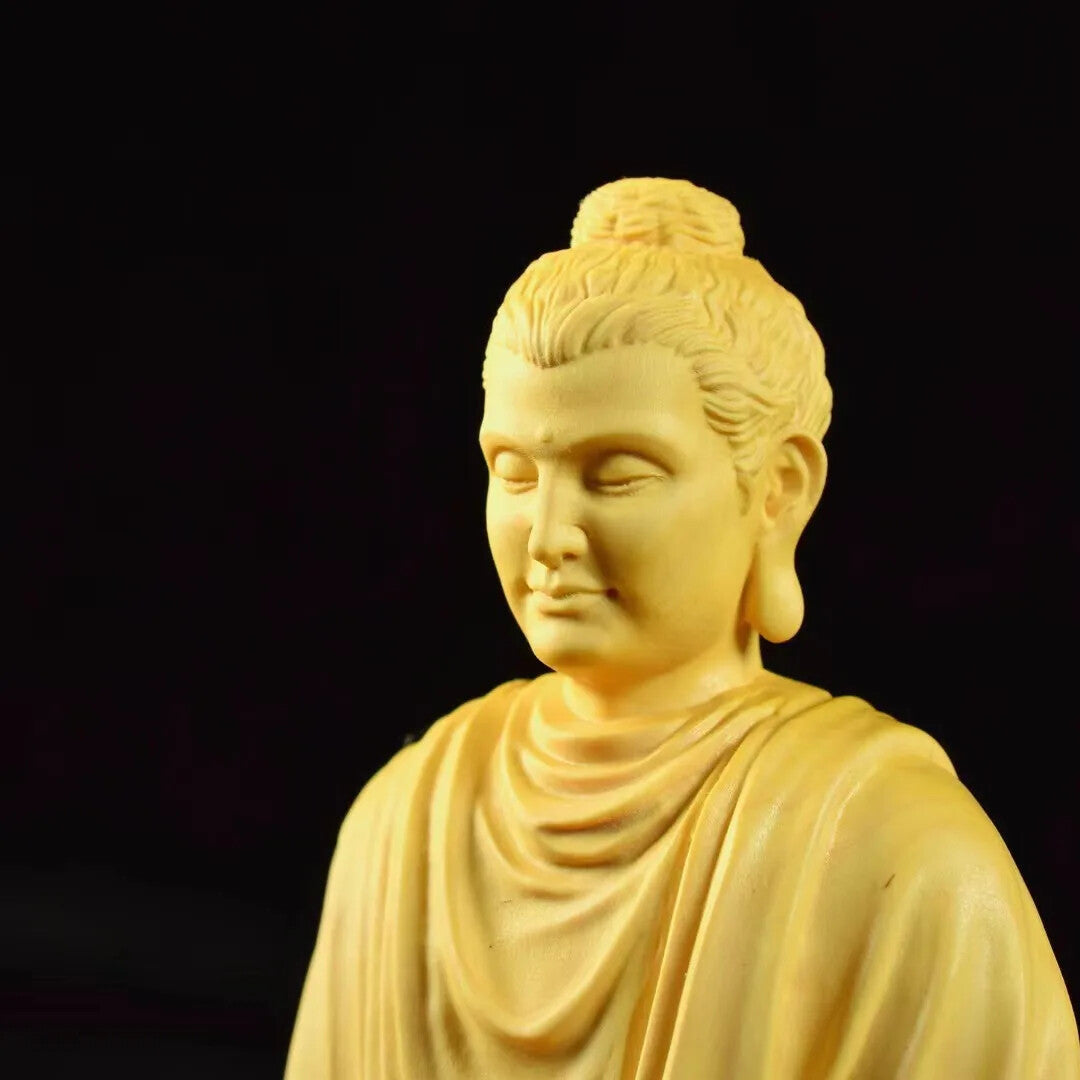 1PC Solid Wood Handmade Carved Feng Shui Ornaments Statue Shakyamuni Buddha