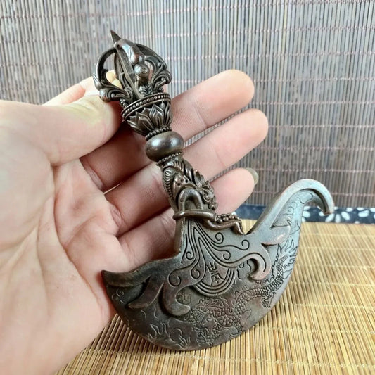 China Antique Bronze Tibetan Nepalese Dragon Vajra Tomahawk Collect Vajra Pestle