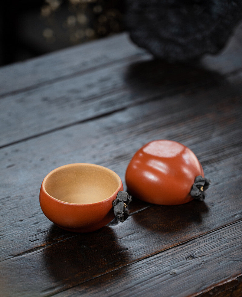 Chinese Yixing Zisha Pottery Lovable Persimmon Teacup Tea Pet Statues