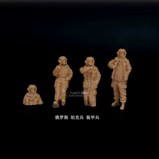 1/72 1/64 1/87 Russian Tank Crew Armored Troops 4-Persons Unpainted Model Toys
