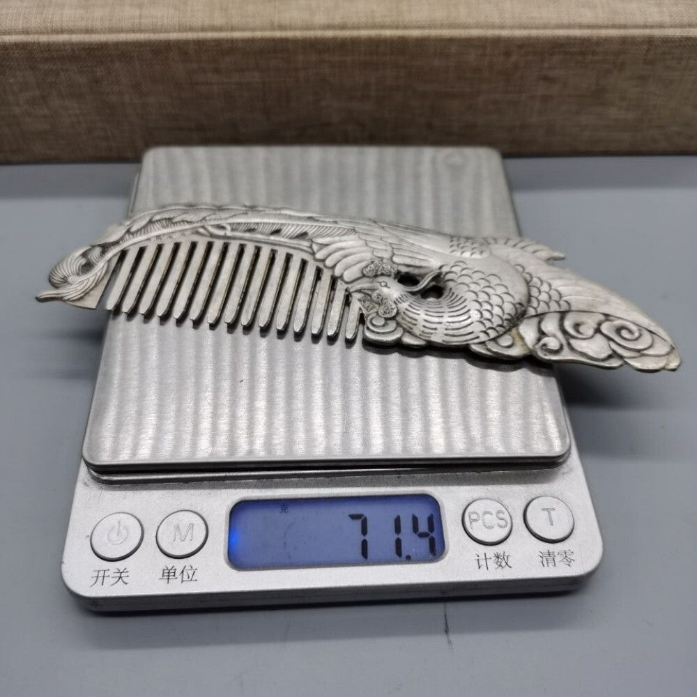 Old Chinese tibet silver handcarved Phoenix Comb statue