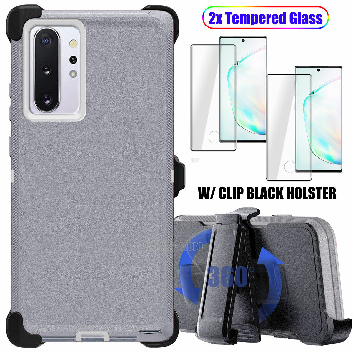 For Samsung Galaxy Note10 Plus 5G Case Impact Clip Holster Cover, Tempered Glass