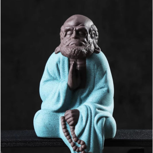 Handmade Buddha Statue Dark Ceramic Tea Pet 19cm 7.6in Statue Decor Tea Play