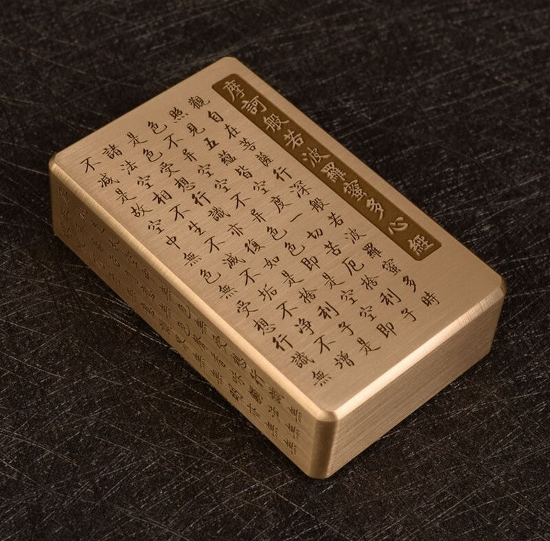 New Solid Brass Carved Heart Sutra Paperweight Table Buddhism Decor