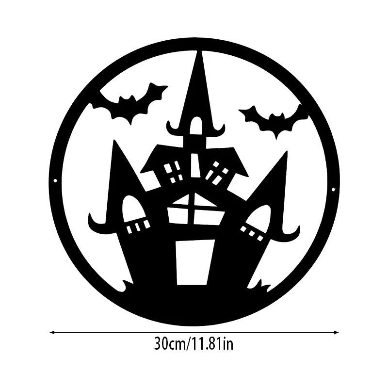 Metal Wall Decoration, Halloween Witch Cat Bat Castle Pattern Frameless Pendant