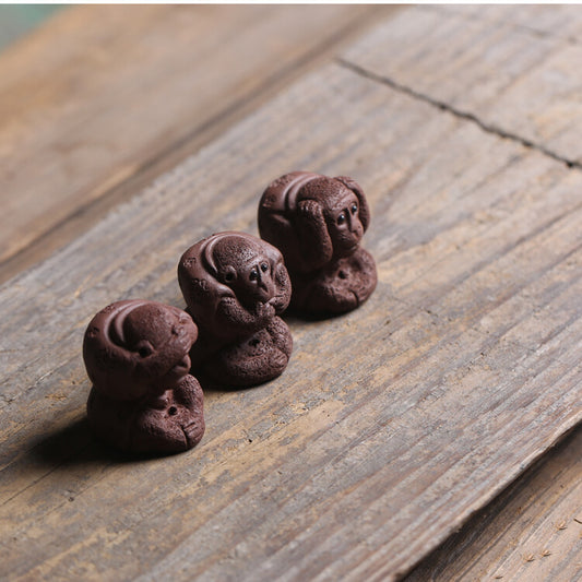 3pcs/lot Little Monkey Statue Home Table Decoration Lovely Zisha Tea Pet Mascot