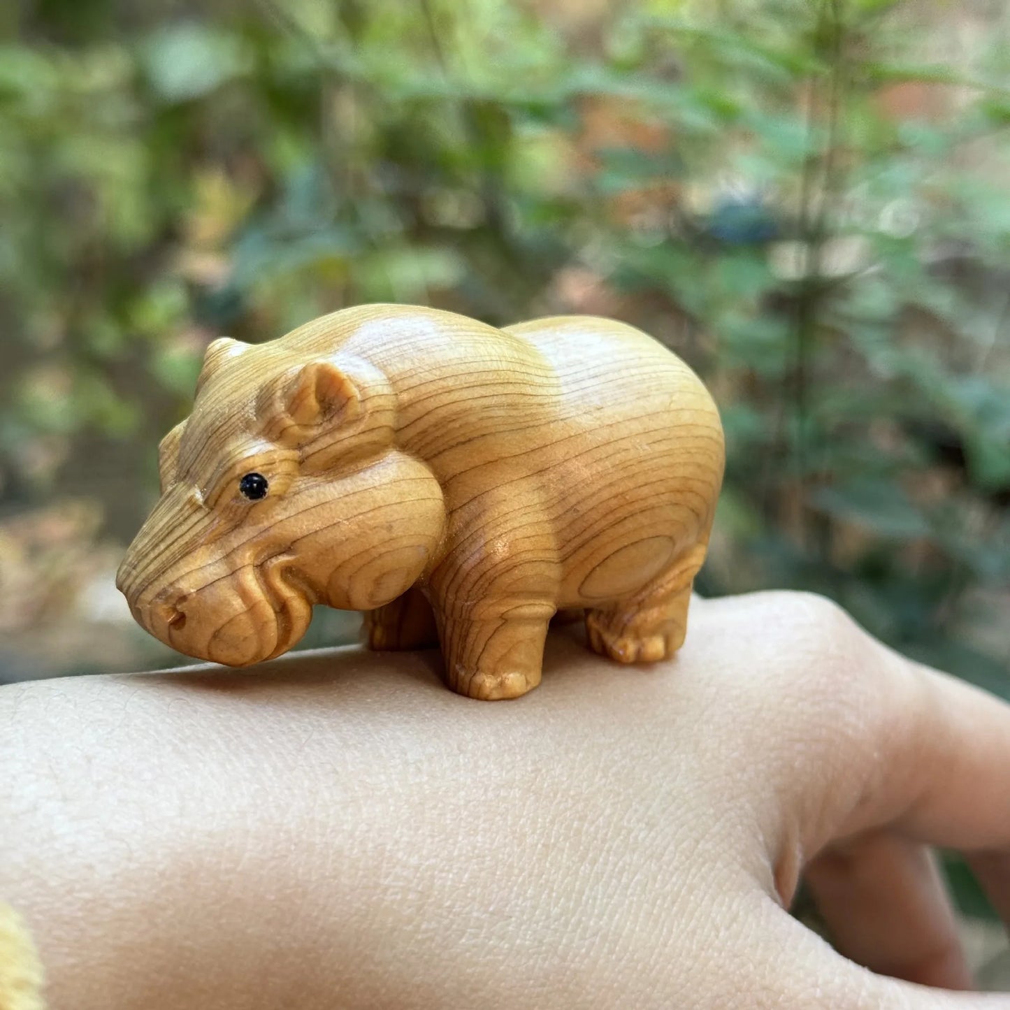 Solid Wood Carved Small Hippopotamus Tabletop Ornament Wooden Animal Crafts