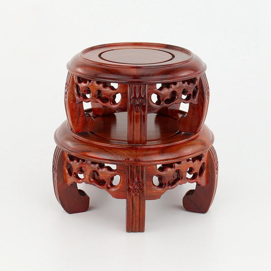 Mahogany Wood Carving Base Serving Tray Pedestal Square Teapot Display Stand