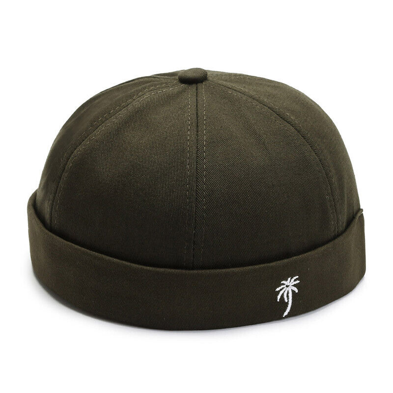 Men Retro Brimless Hat Skull cap Sailor Cap Beanie Rolled Cuff Adjustable