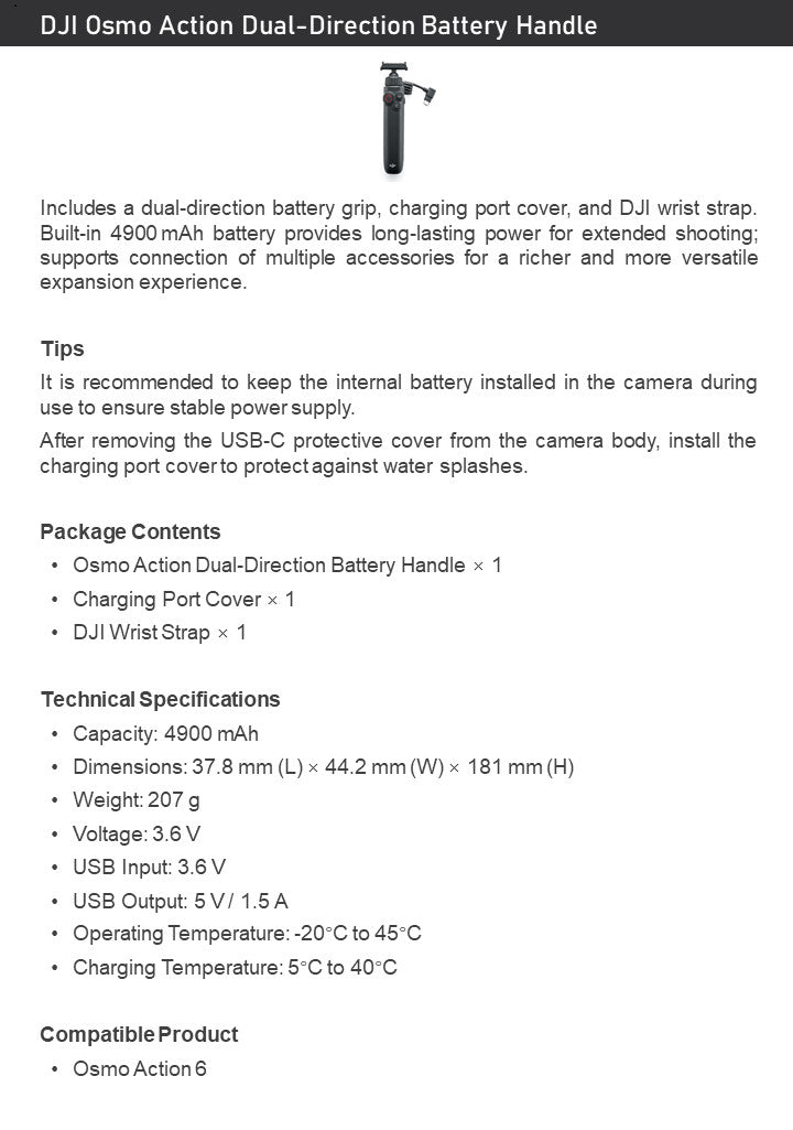 DJI Osmo Action 6 Dual-Direction Battery Handle (4900mAh) For Osmo Action 6