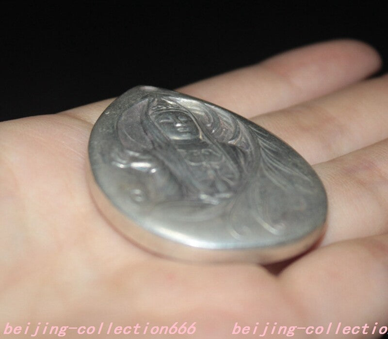 2"in Buddhism Temple Tibetan Silver Feng Shui Guanyin Exorcism Pendant Chinese