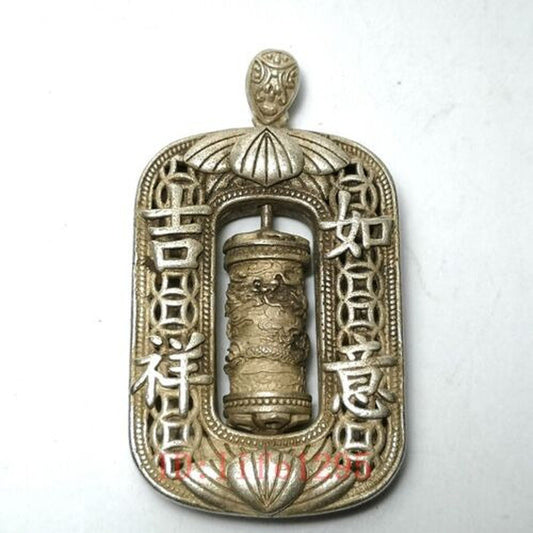 Old Chinese Tibet Silver Carved Loong Dragon Statue Amulet Necklace Collect Gift