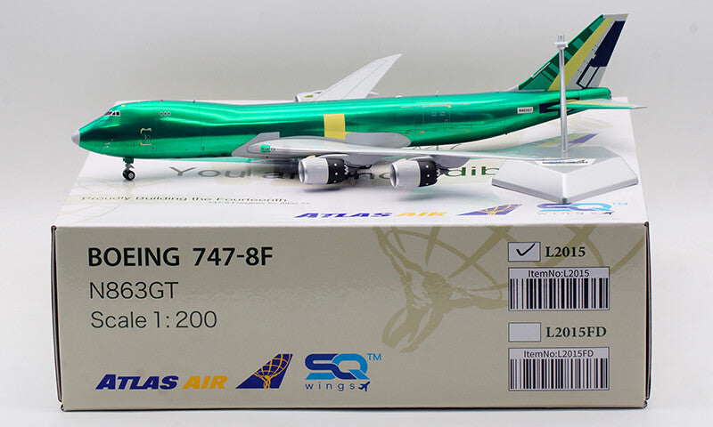 1:200 35CM SQ Wings Atlas Air BOEING 747-400 Passenger Airplane Diecast Model